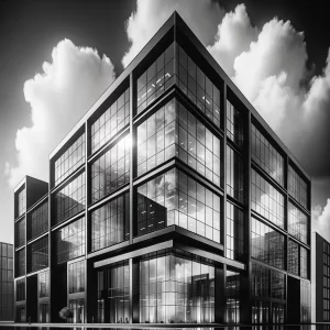 Modern office building with reflective glass facade emphasizing minimalist architecture for SEO impact